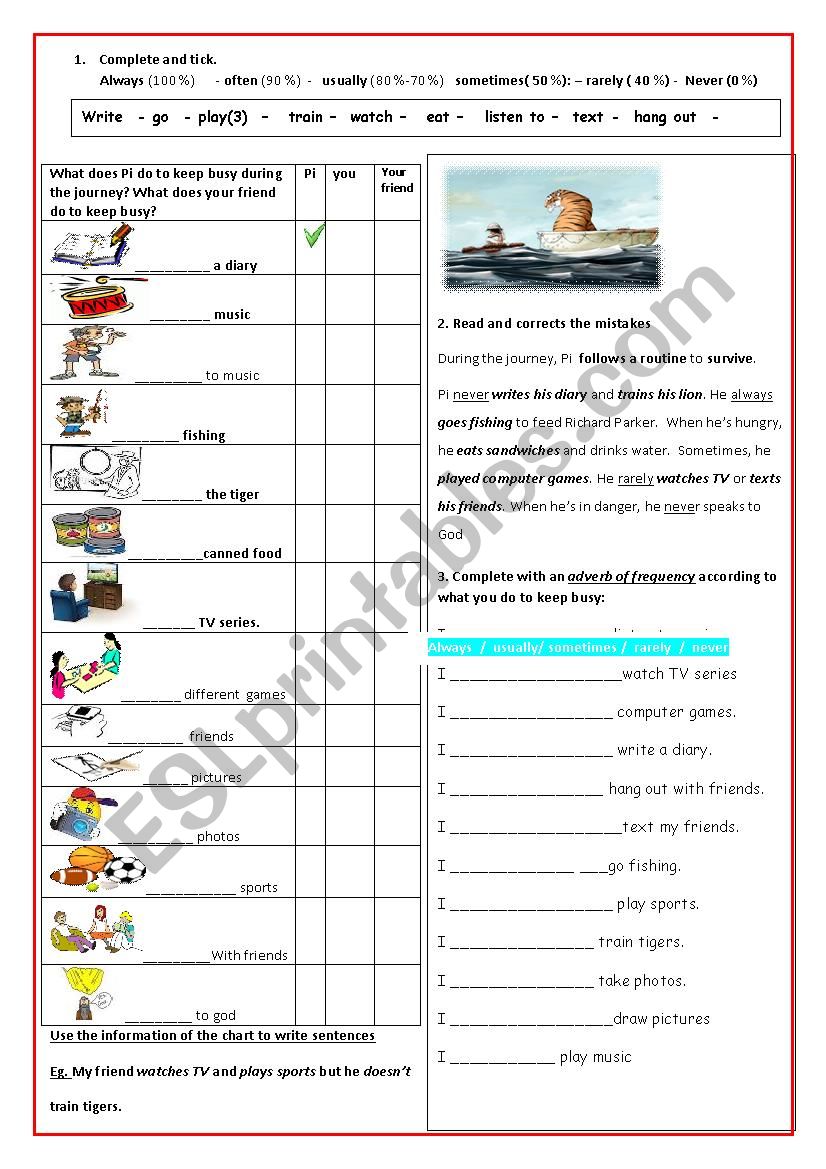 Pis routine to survive worksheet