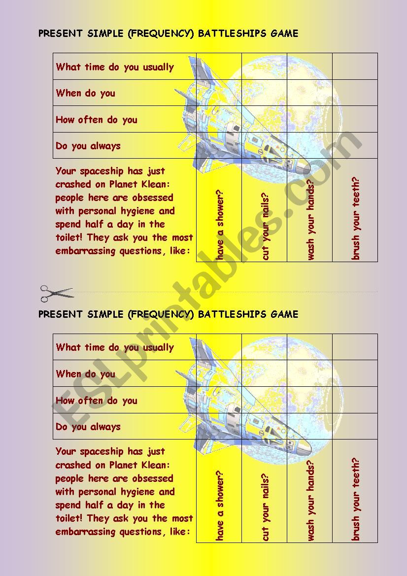 battleships - present simple worksheet