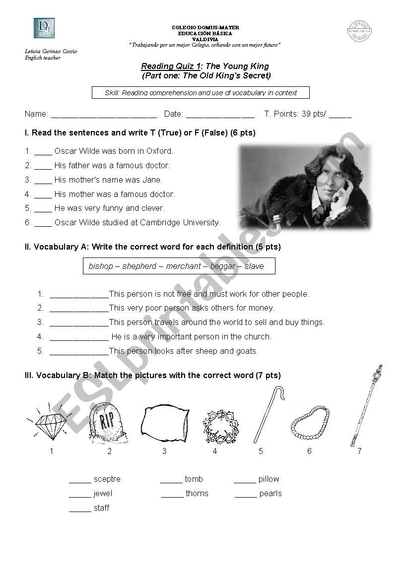 Reading Quiz The Young King Part 1 The old Kings Secret