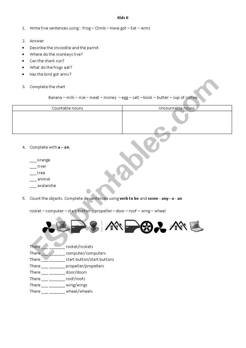 Test kids 2 worksheet