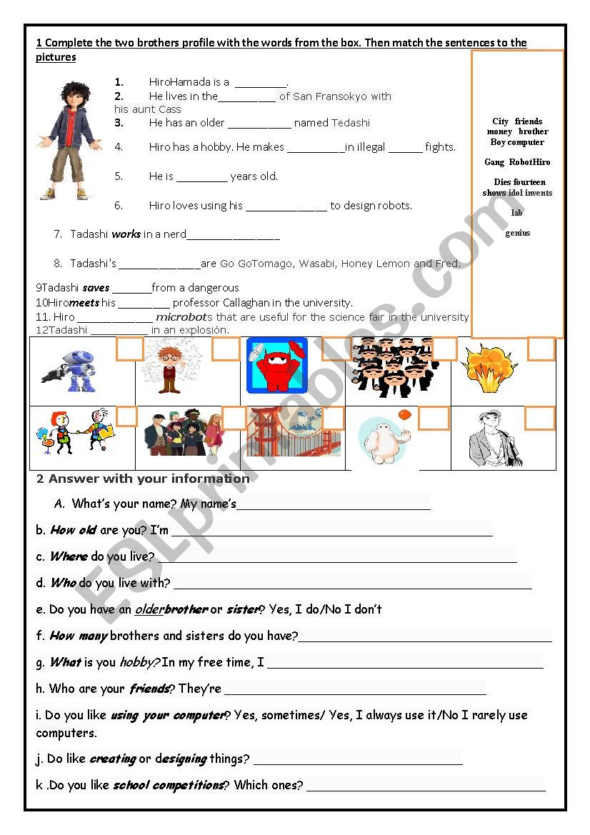 Big Hero 6 part 1 worksheet