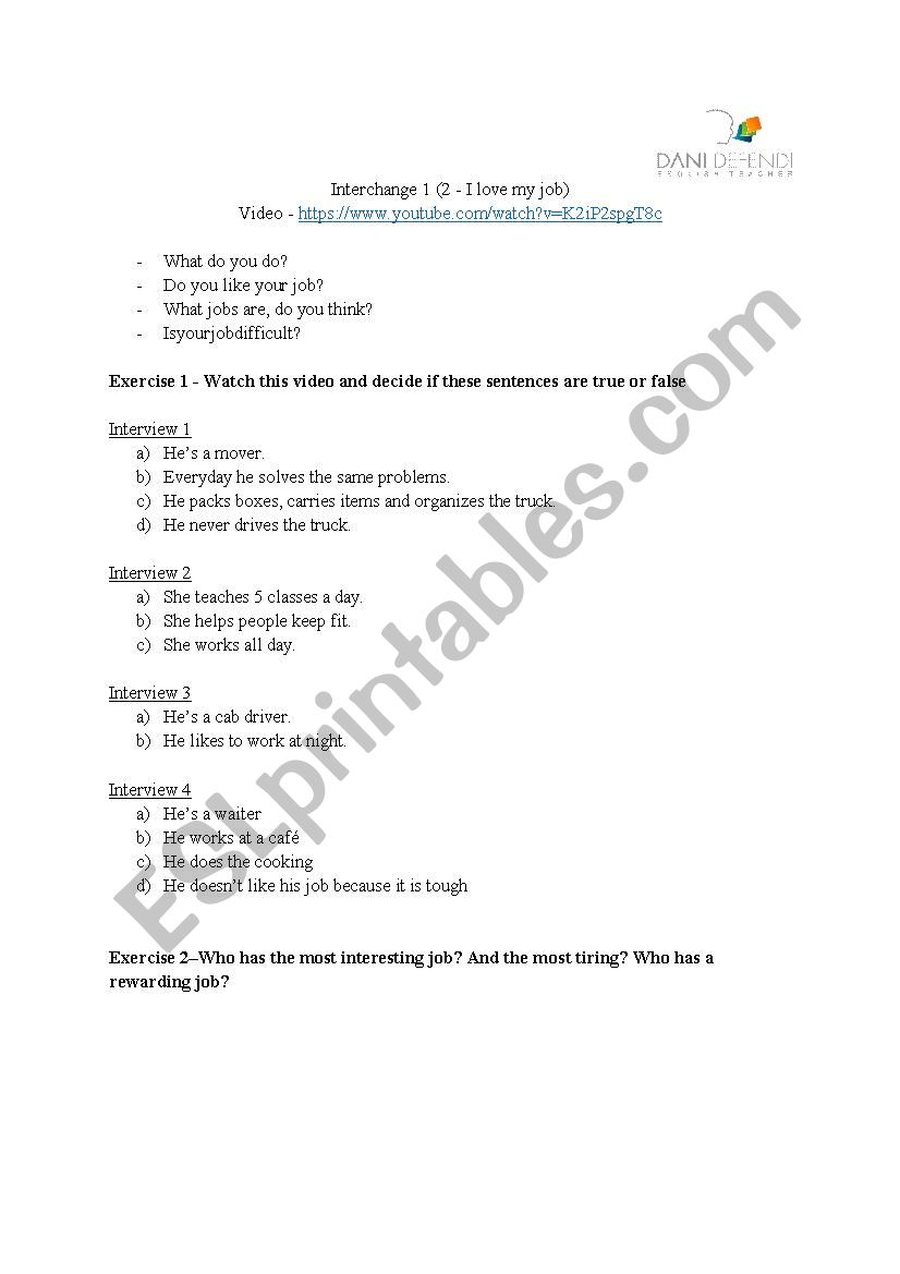 Video - What do you do? worksheet