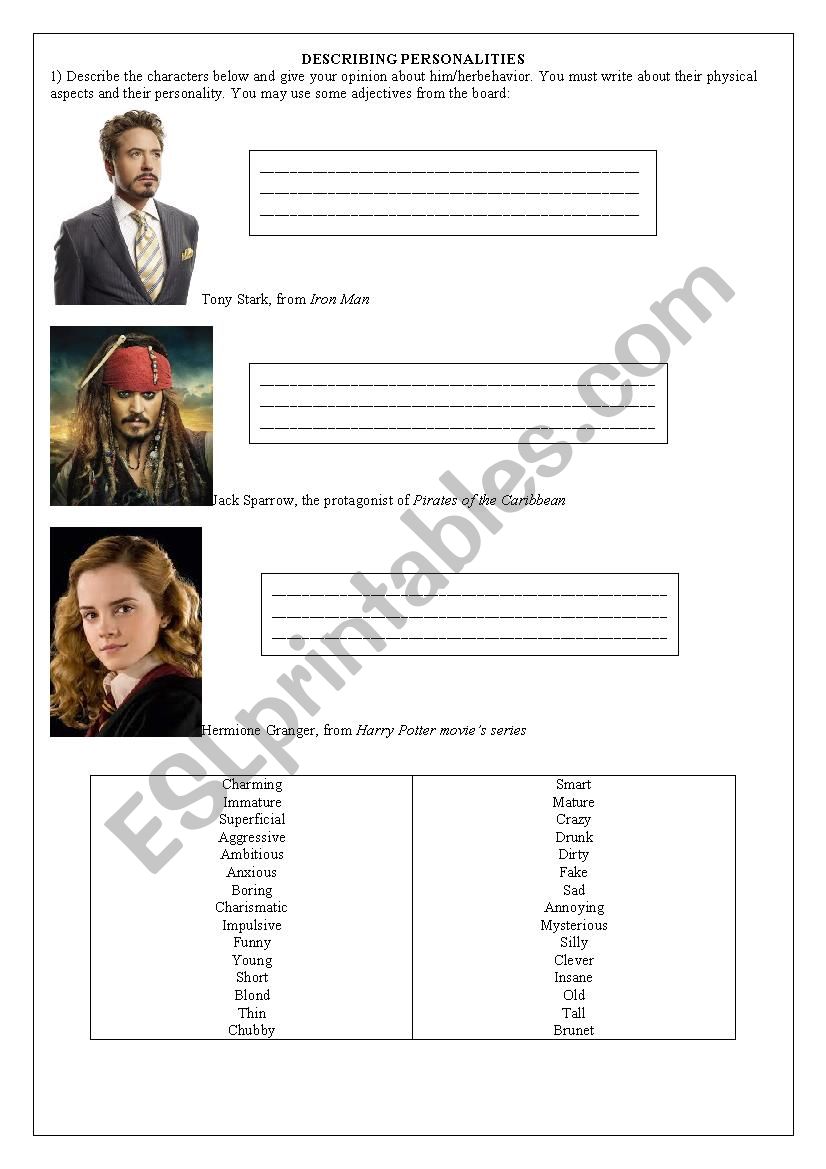 Describing movies characters worksheet