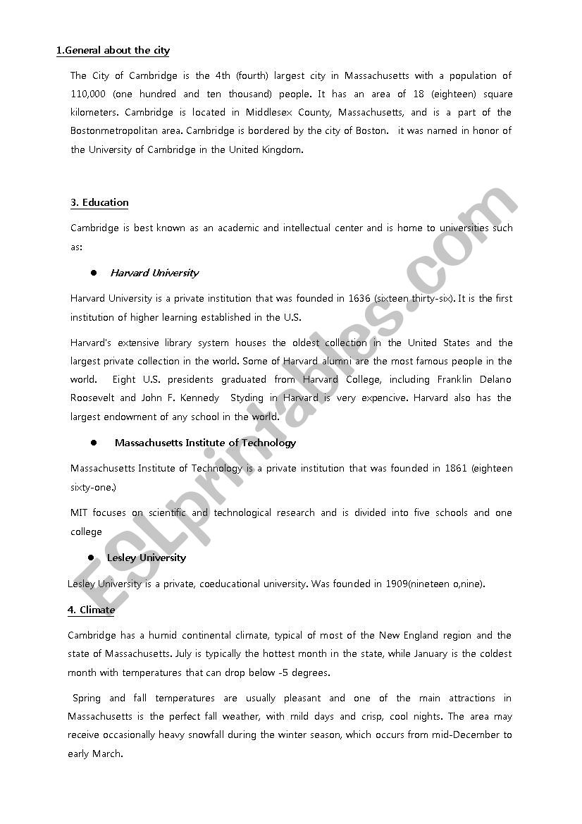 Cambridge worksheet