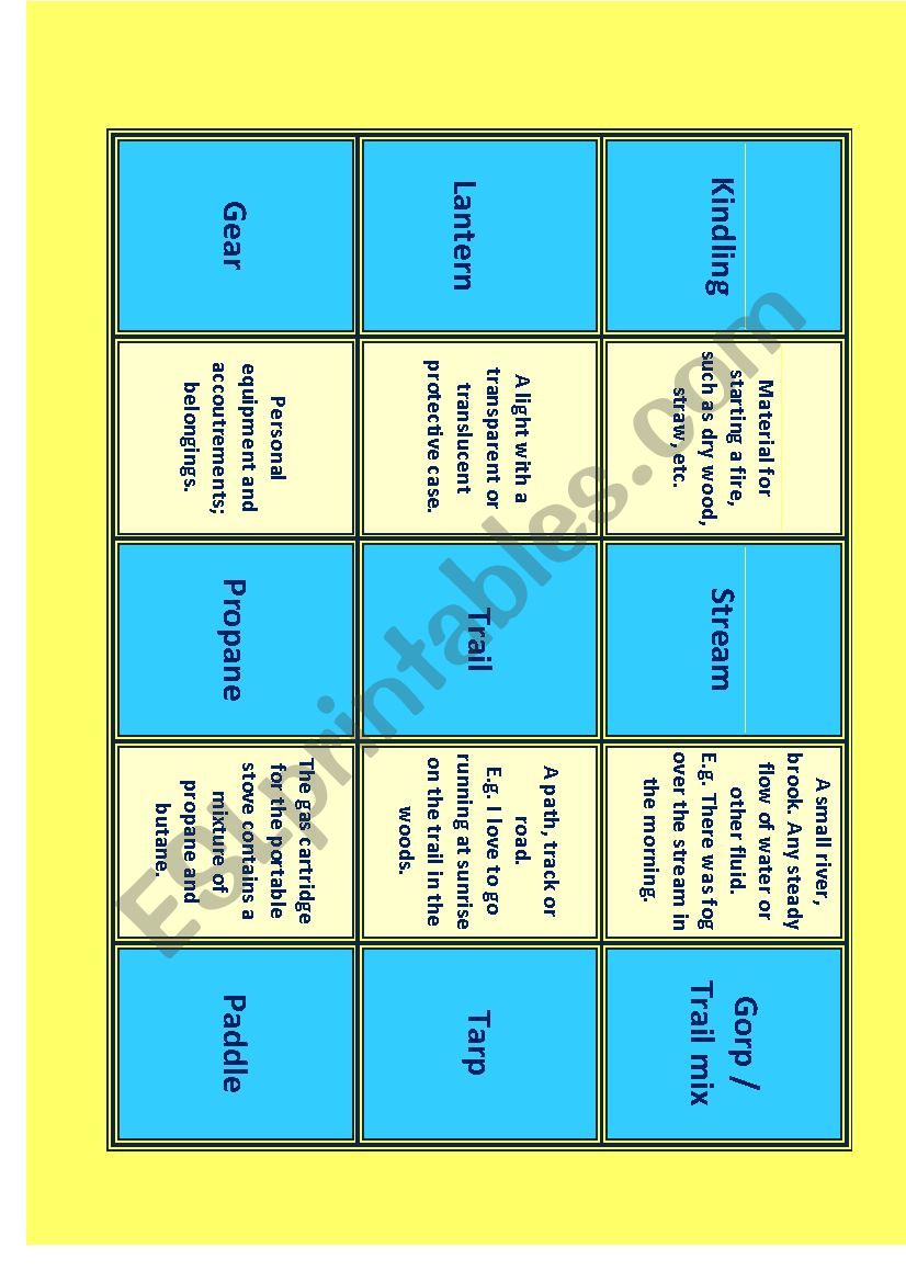 CAMPING Vocabulary for IELTS Advanced- C1 Miniflashcards 4/14