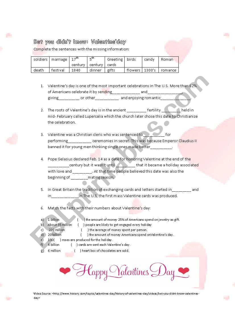 Valentines day  worksheet