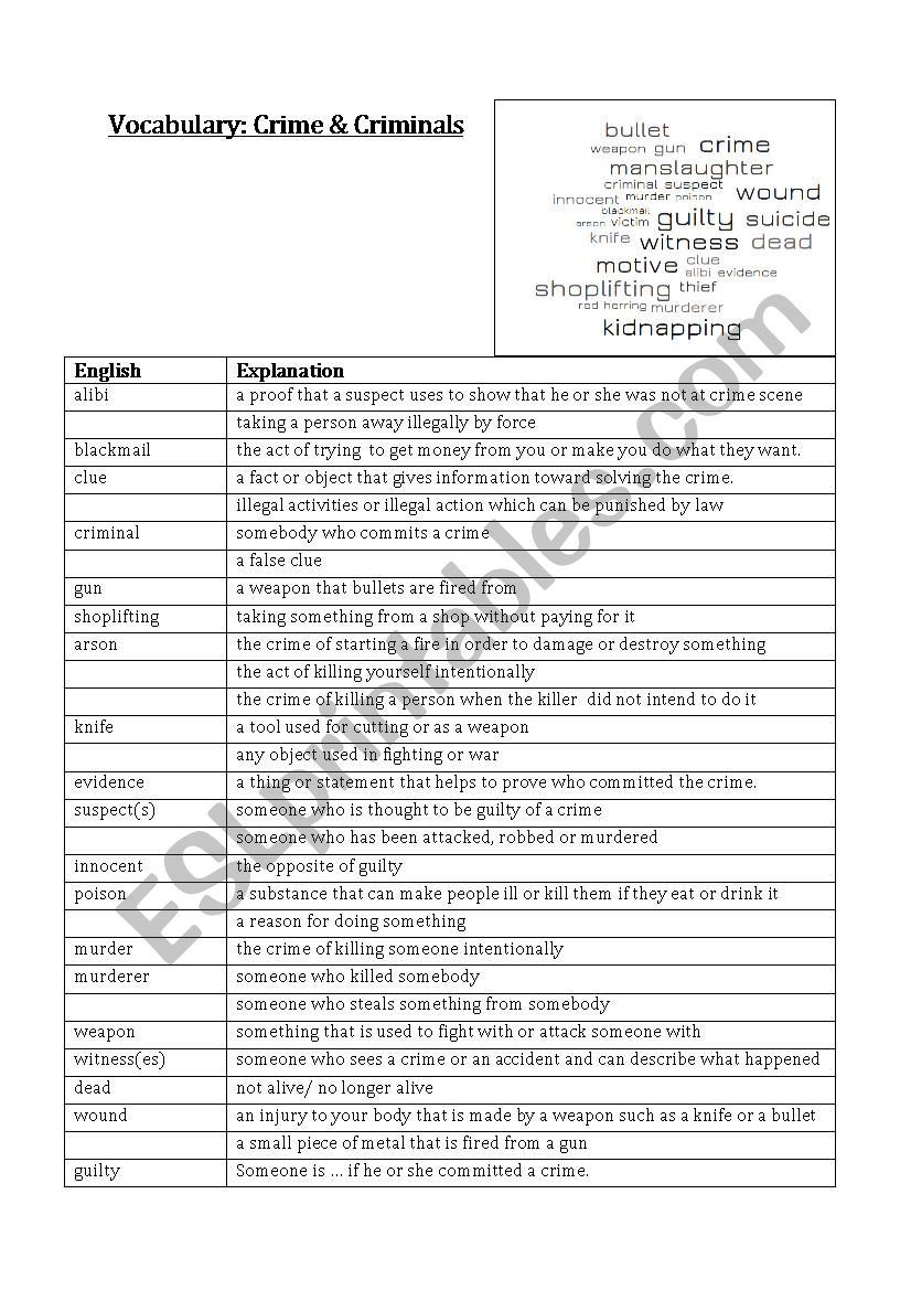 Crime vocabulary worksheet