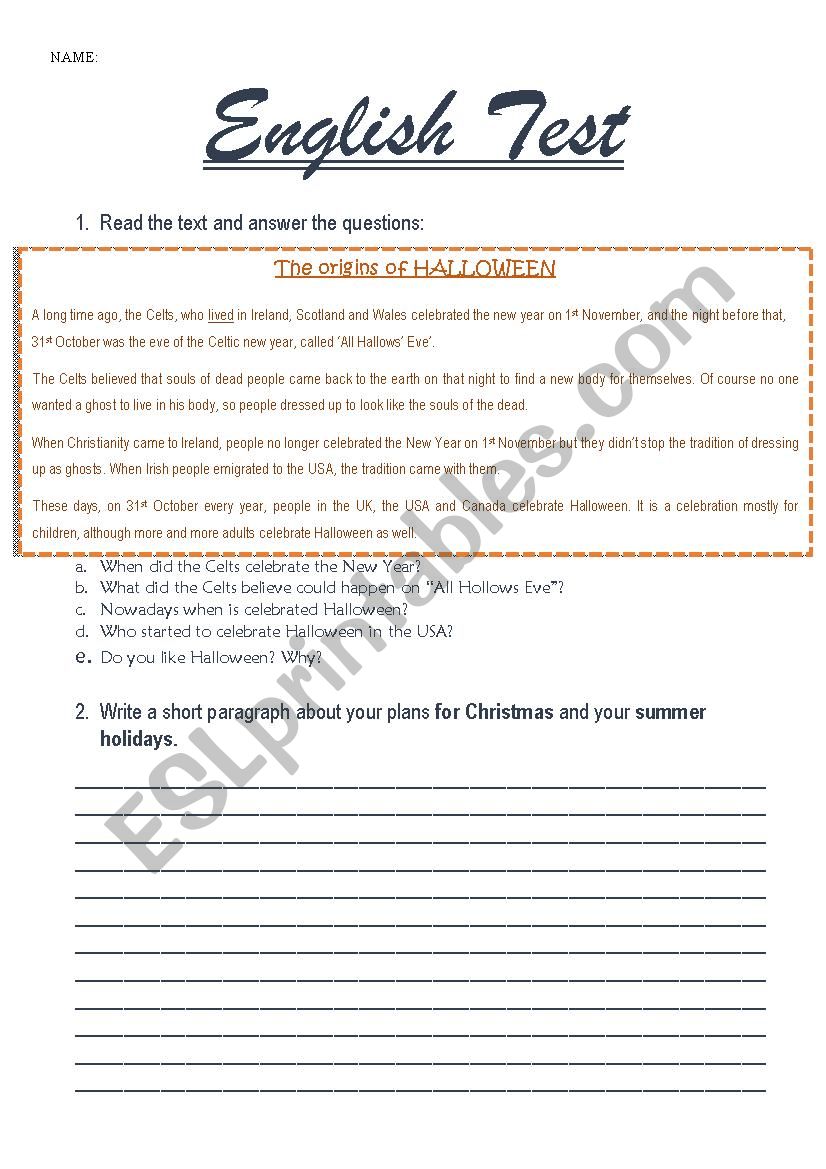 Short Worksheet HALLOWEEN worksheet