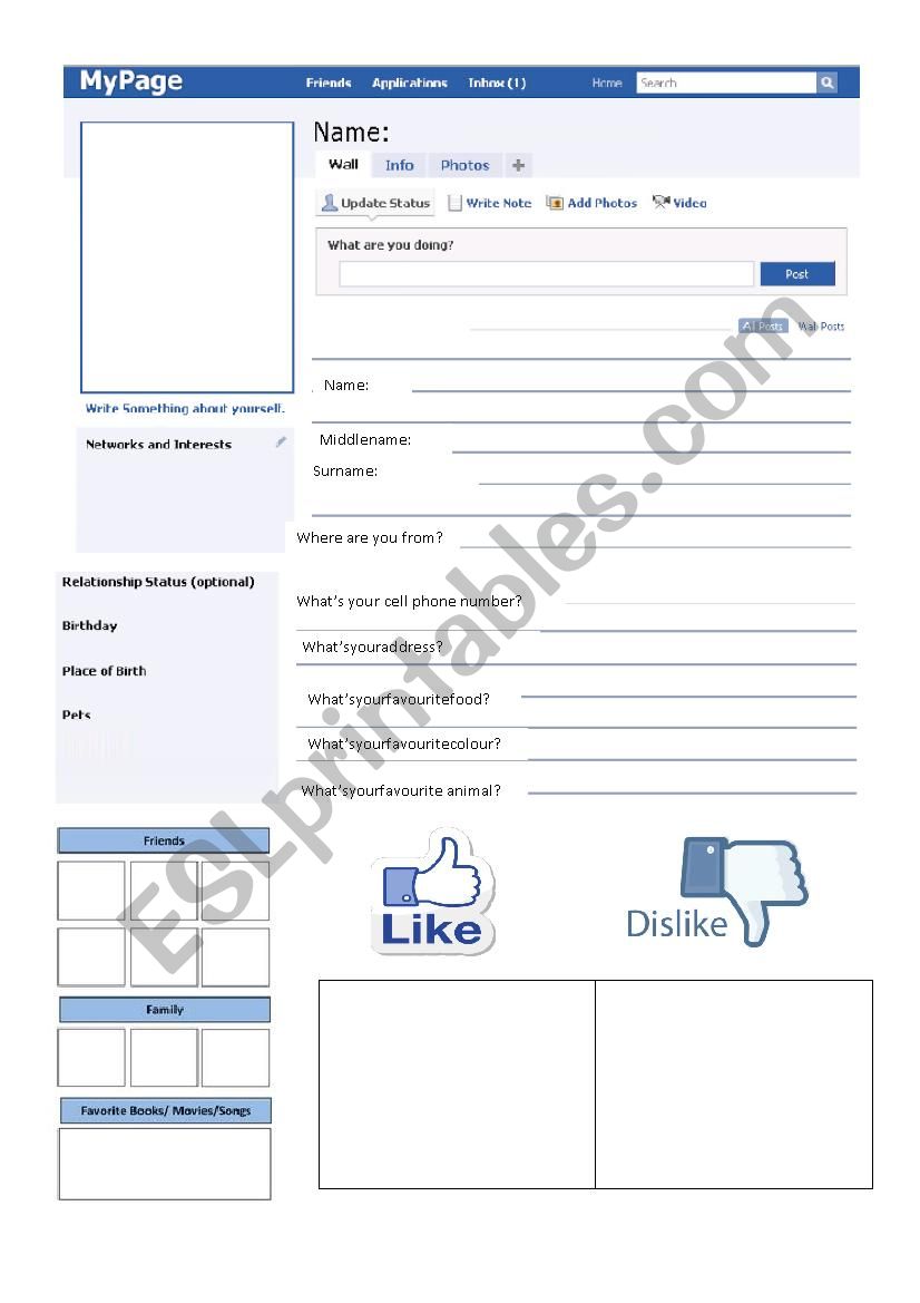 FACEBOOK PROFILE personal information