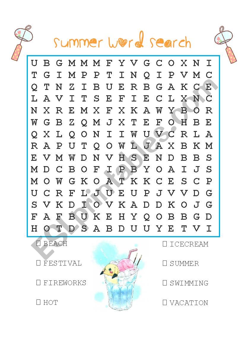 Summer Word Search worksheet