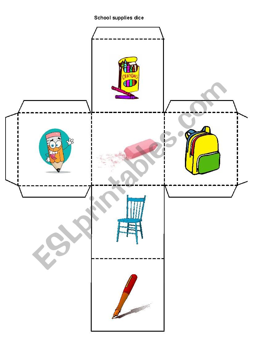 SCHOOL SUPPLIES DICE worksheet