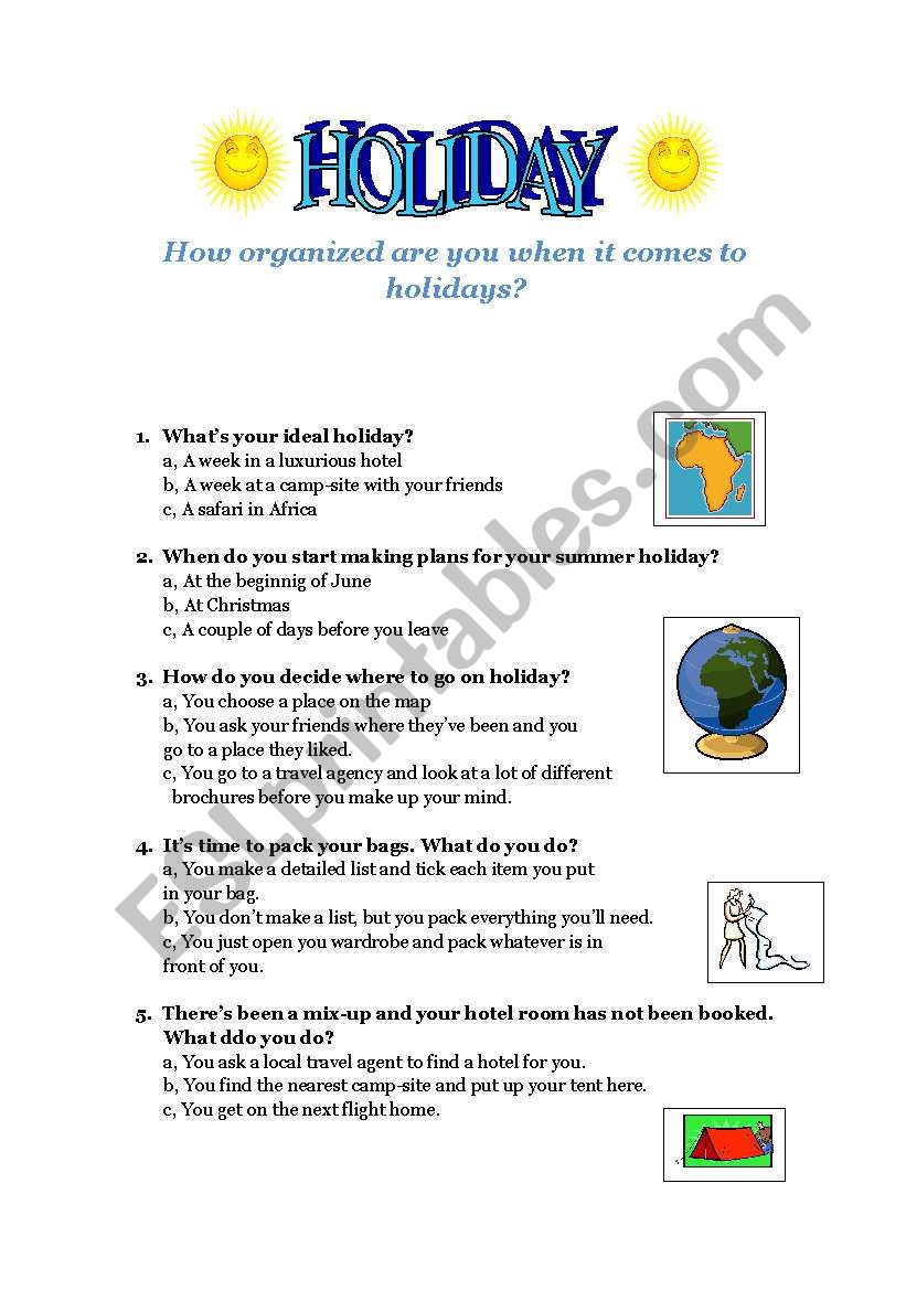 Holiday quiz worksheet
