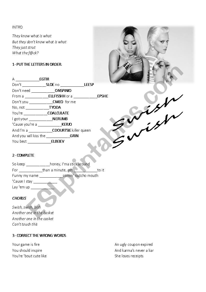 Swish by Katy Perry worksheet
