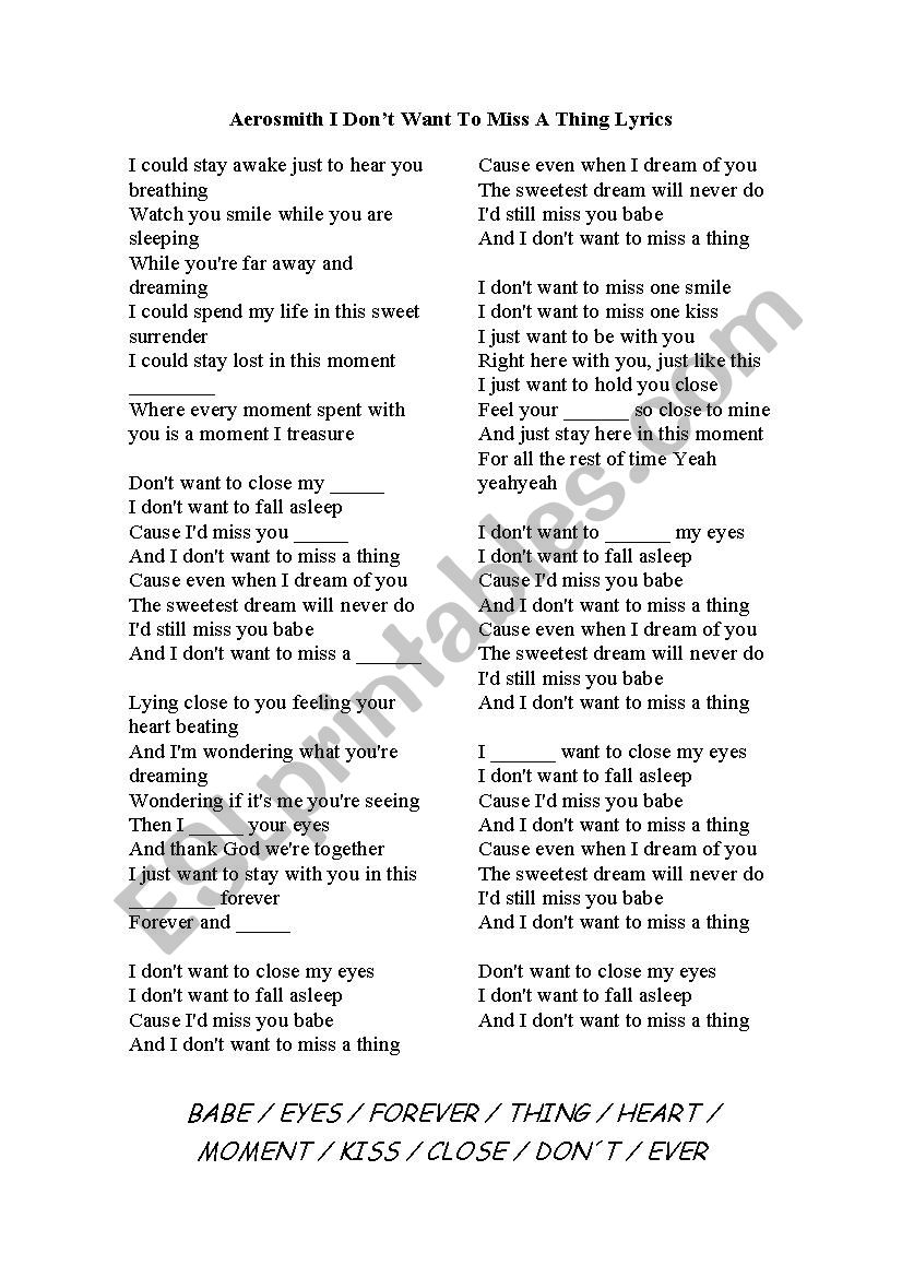 I DONÂ´T WANNA CLOSE MY EYES (AEROSMITH)