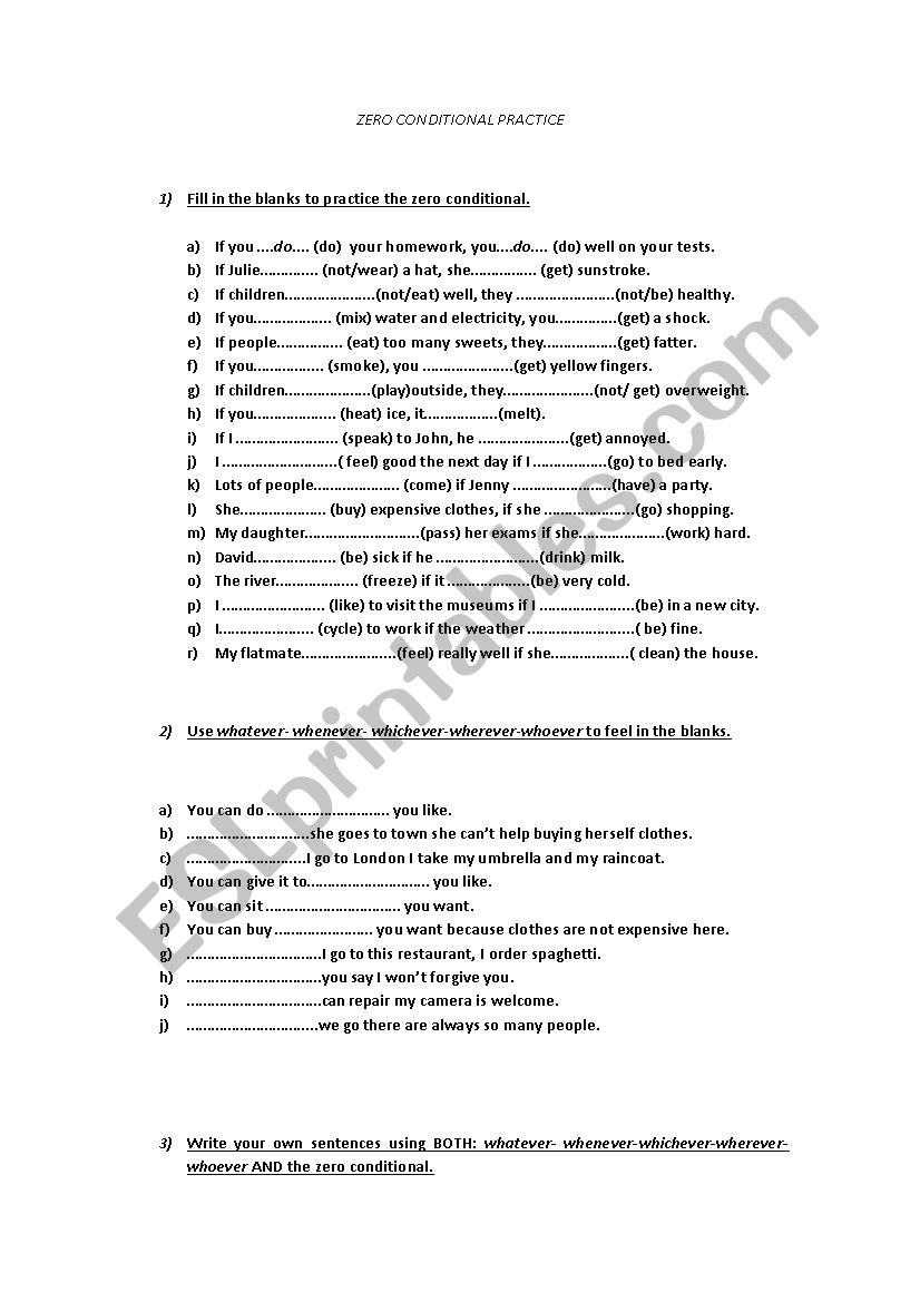 Zero Conditional Practice worksheet