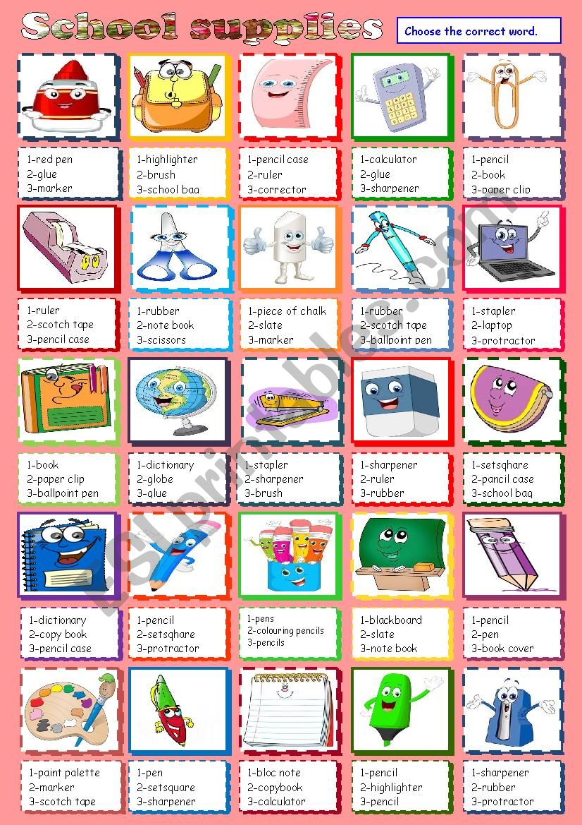 school supplies worksheet