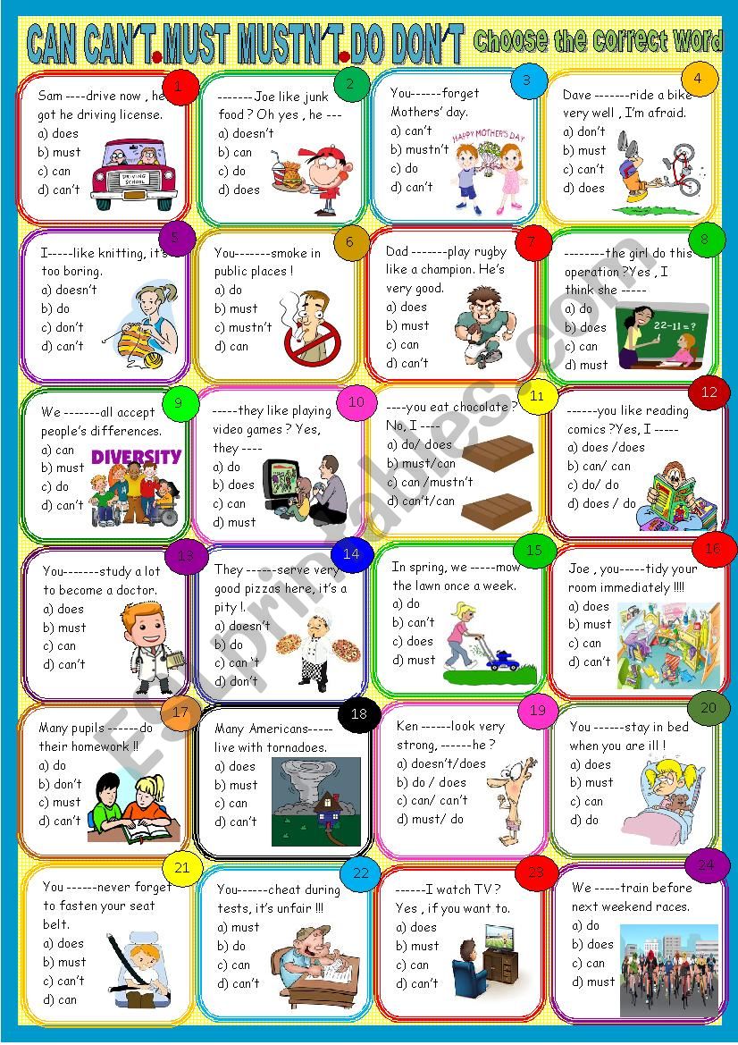 Can must do : revisions worksheet