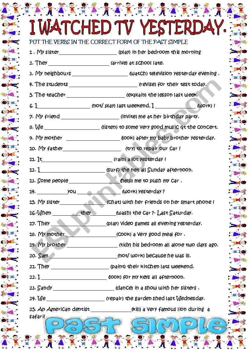 Past simple basic regulars worksheet