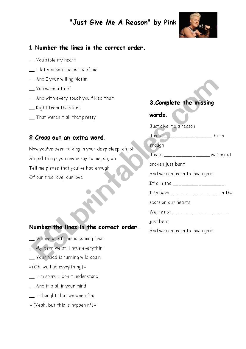 Just Give me a Reanson worksheet