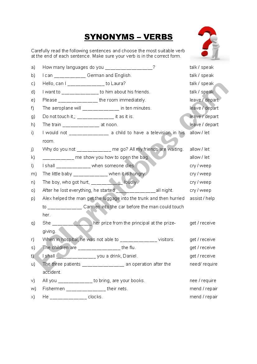 Synonyms to be used in sentences