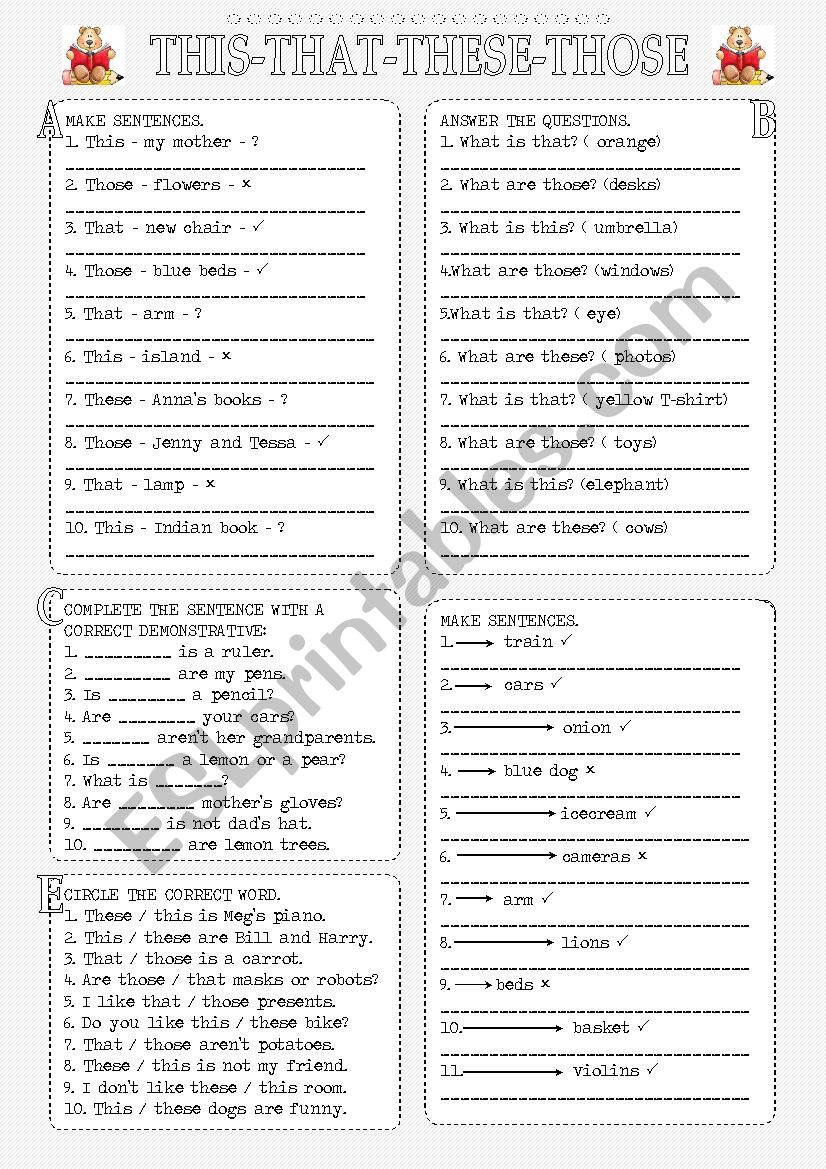 demonstratives worksheet