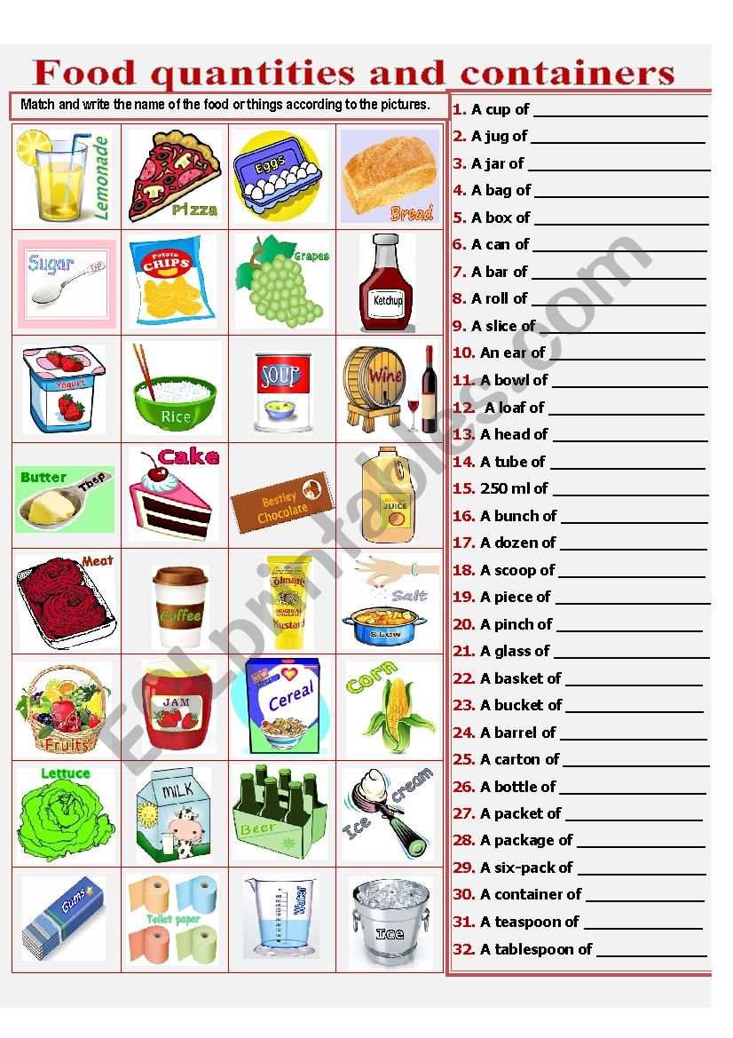 Food quantities and containers