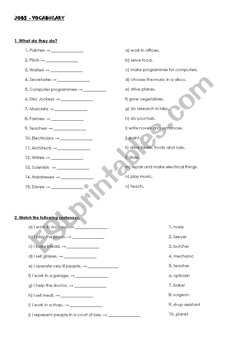 Jobs - vocabulary worksheet