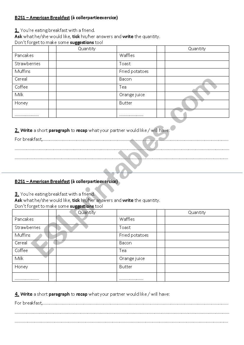 American Breakfast - Pair work