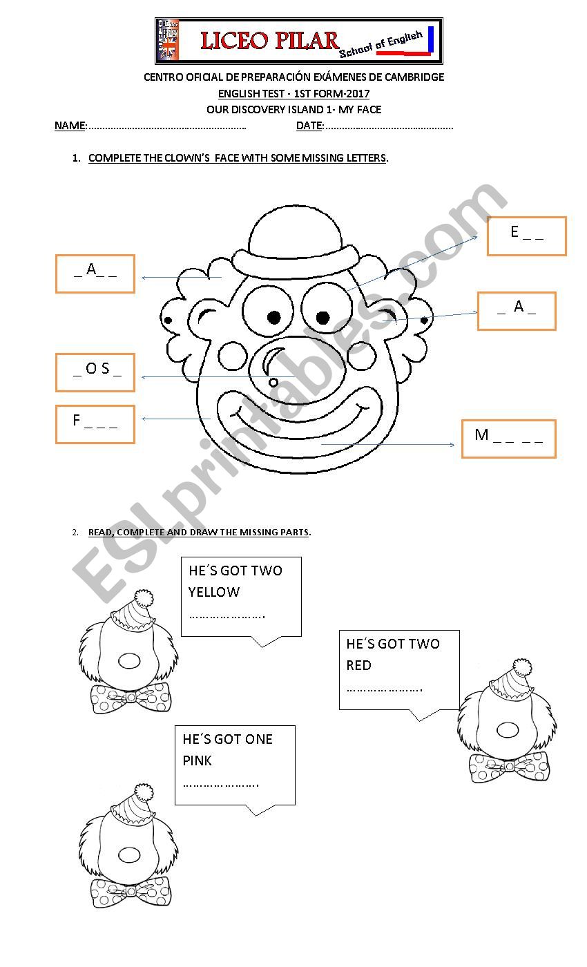 MY FACE worksheet