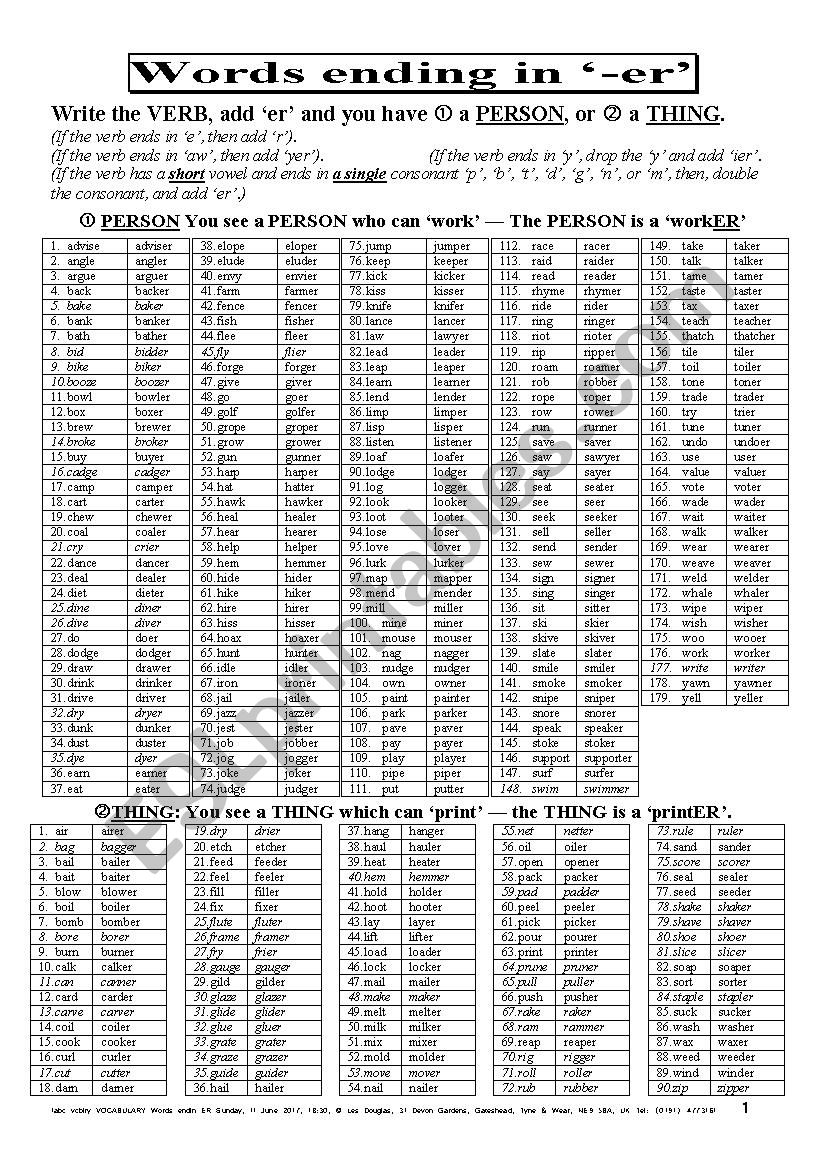 VOCABULARY 005 Words ending in er