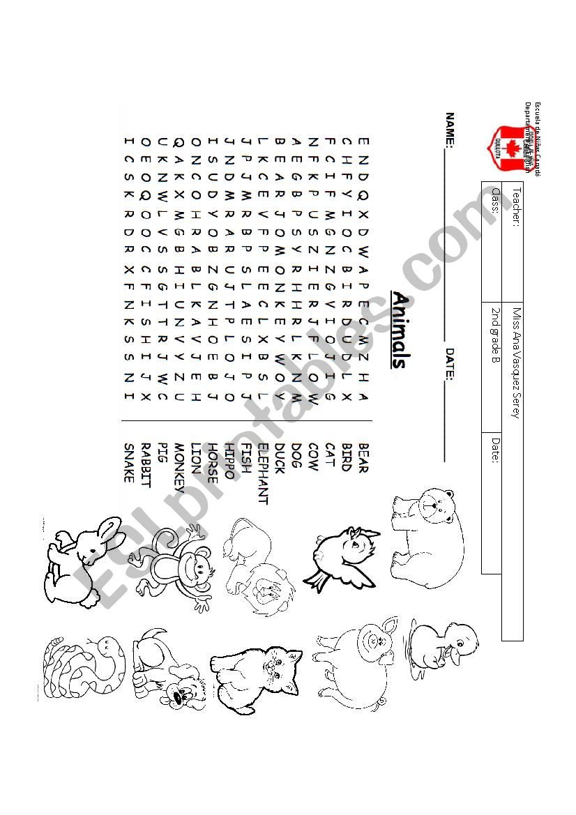 Animals wordsearch  worksheet