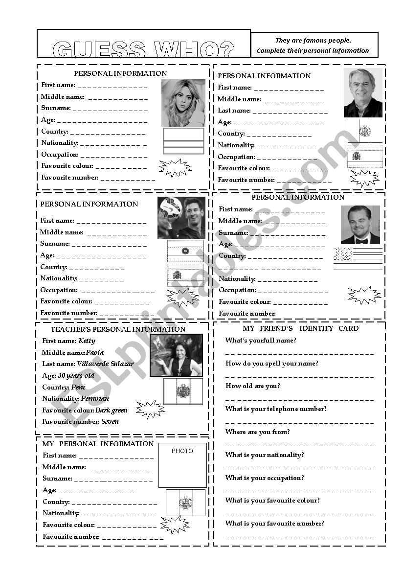 Personal Information worksheet