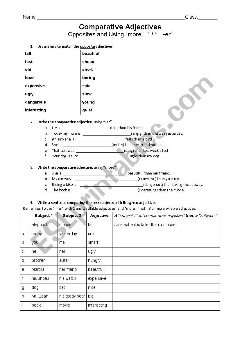 Comparative Adjectives and Opposites