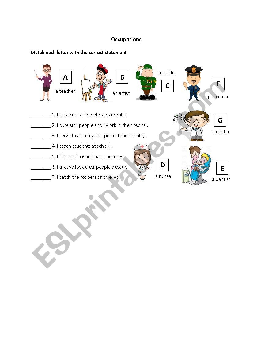 Occupations worksheet