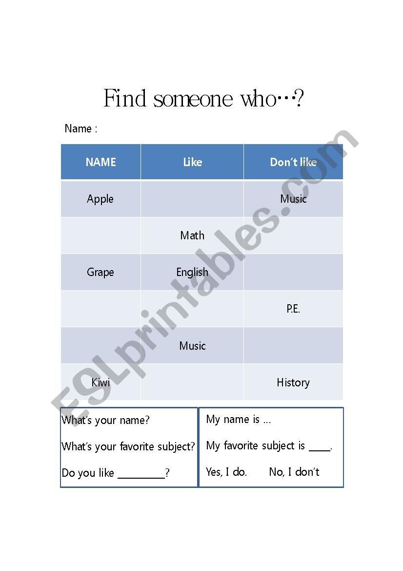 find someone who... worksheet