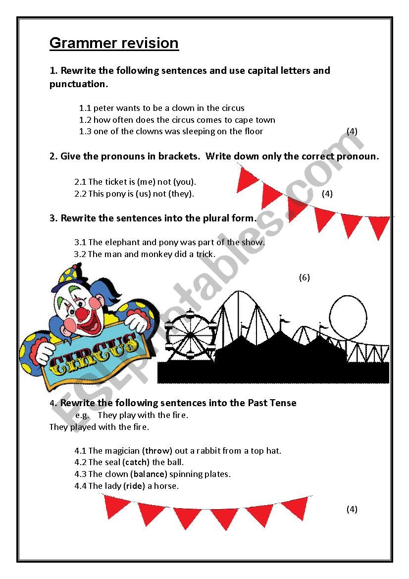 Circus Grammer Revision worksheet