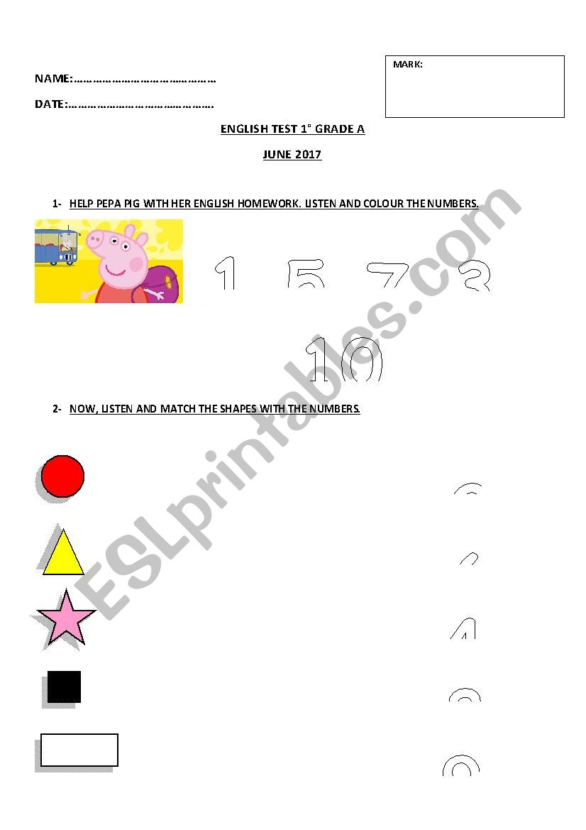 NUMBERS AND COLOURS worksheet