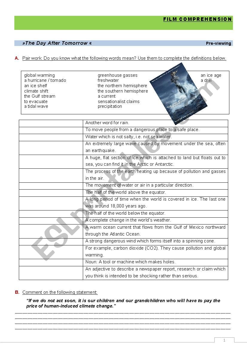 The Day After Tomorrow worksheet