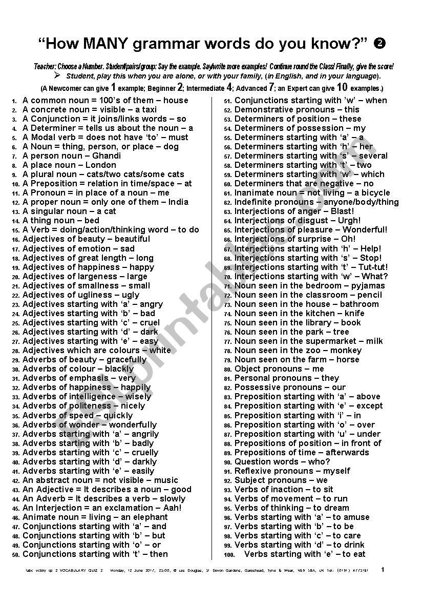 QUIZ GAME 002 Grammar worksheet