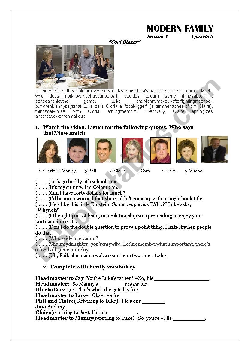 Modern Family S1 x 5 The Coal Digger ESL worksheet by gclidia