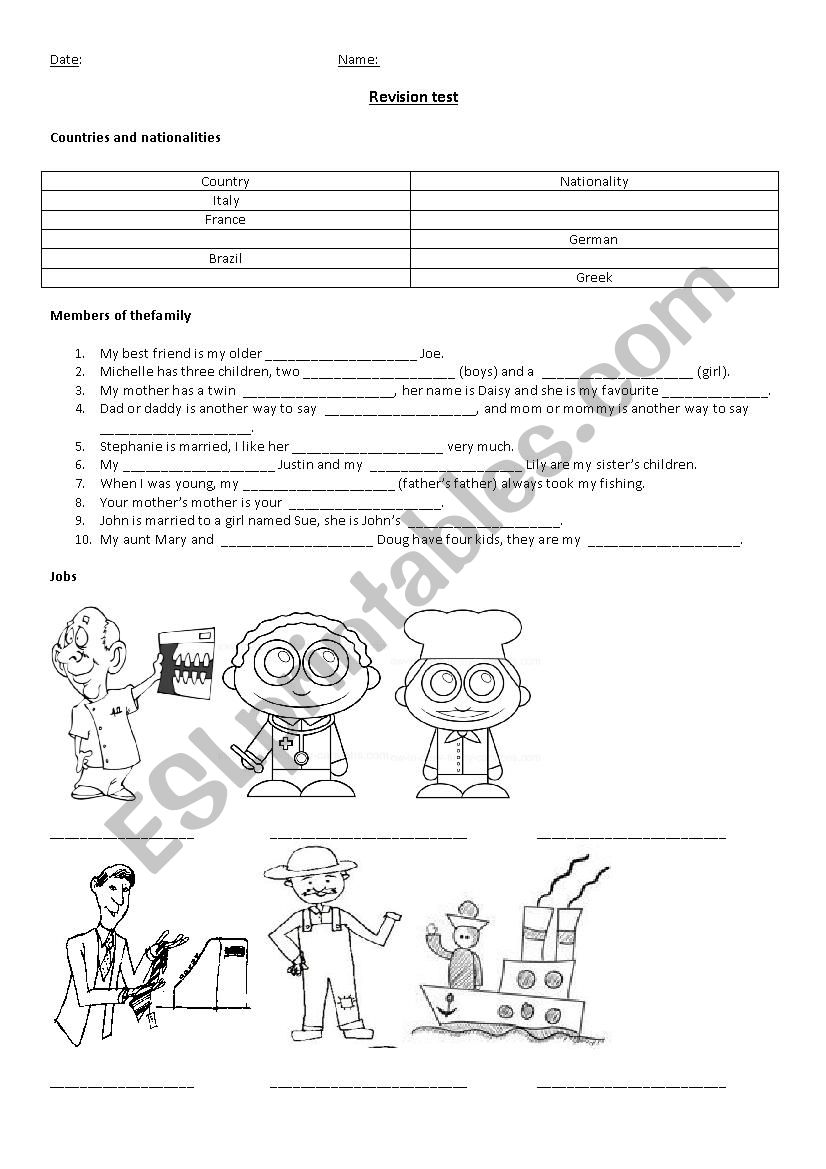 Test elementary vocabulary worksheet