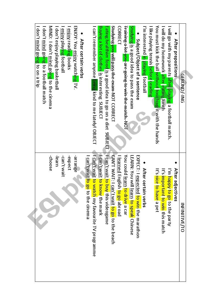 GERUNDS & INFINITIVES worksheet