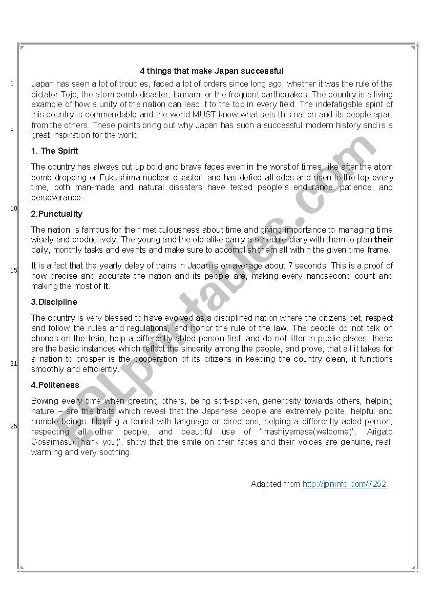 Reading TOEFL like worksheet
