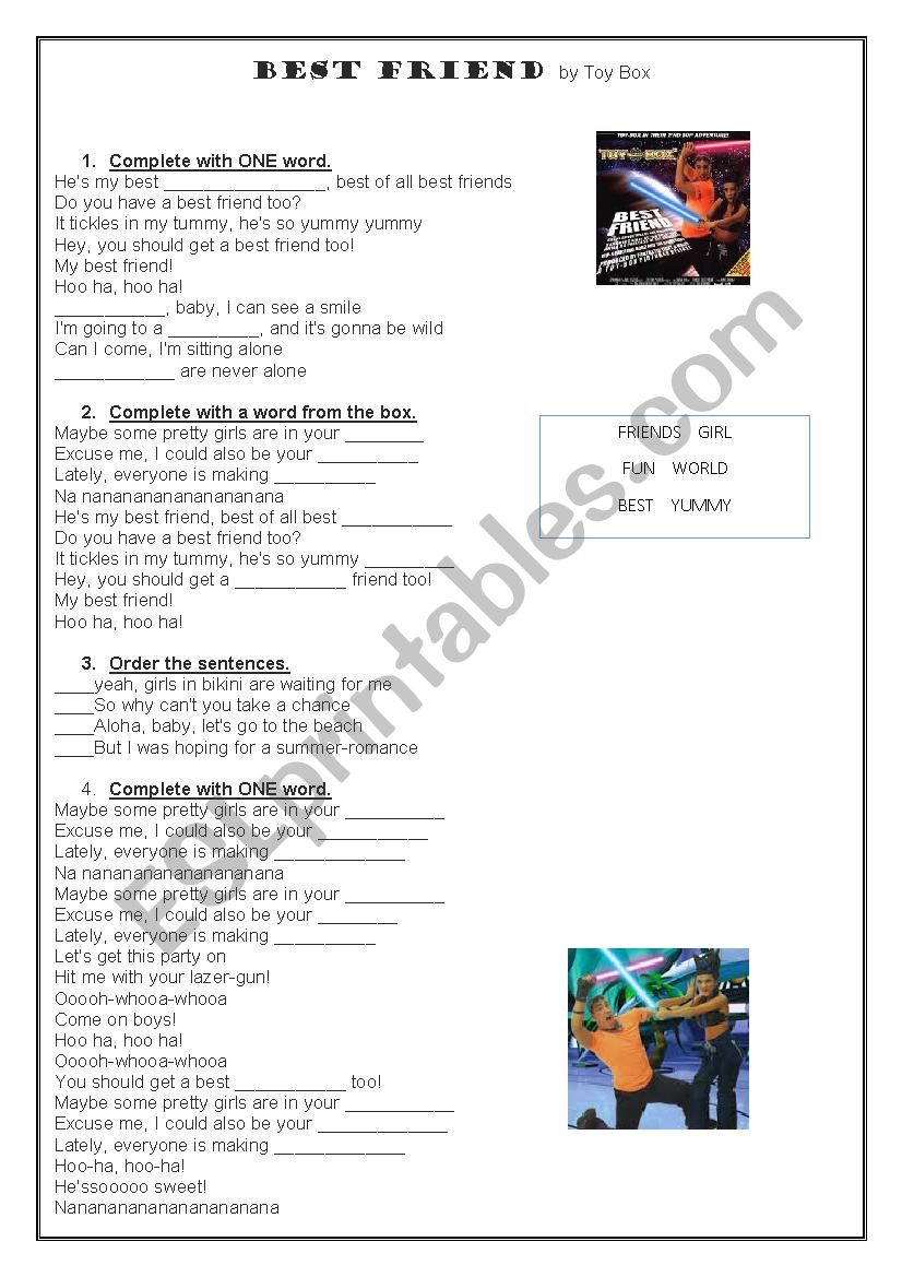 Best friend by toy box worksheet