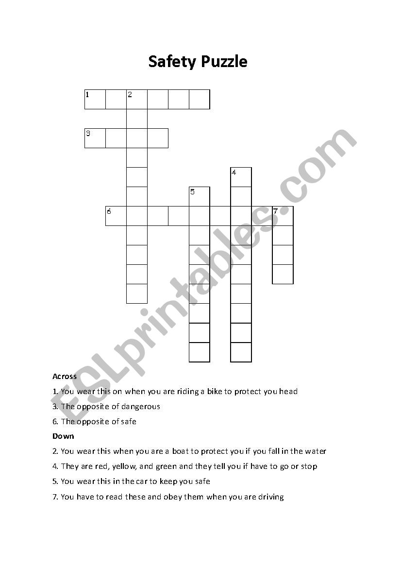 American English Safety Crossword Puzzle