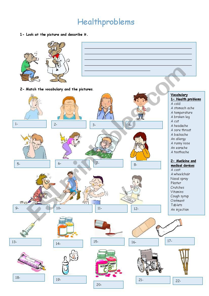 Health problems worksheet