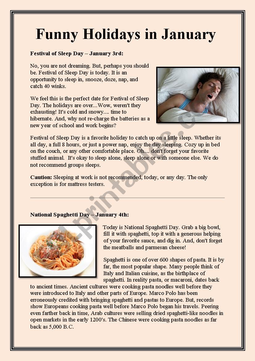 Funny Festivals in January worksheet
