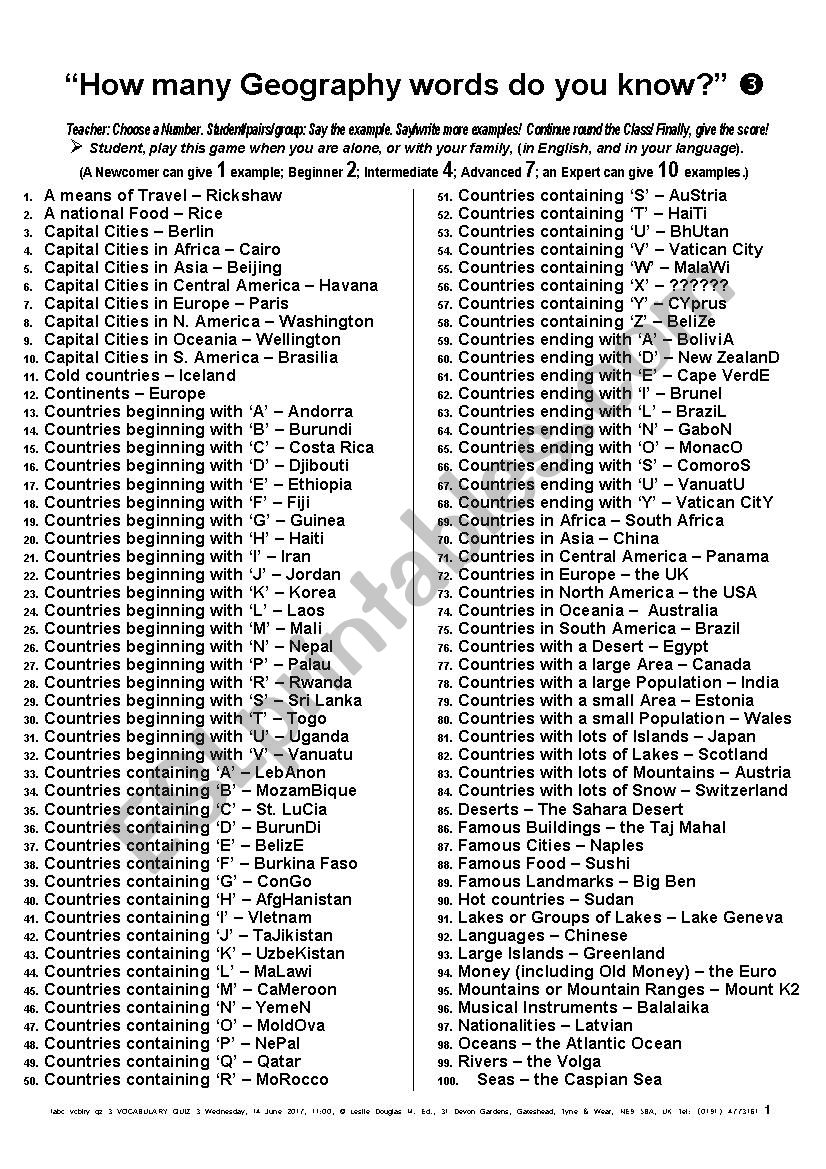 QUIZ GAME 003 Geography worksheet