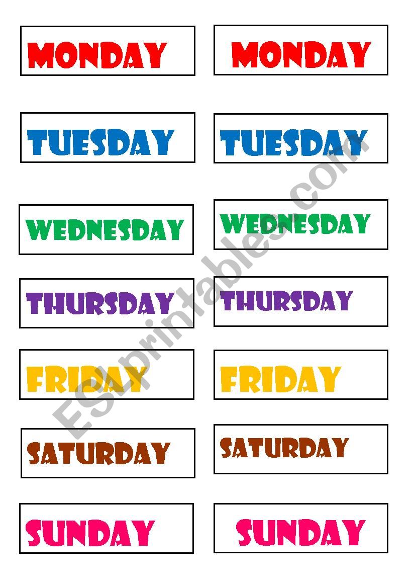 DAYS OF THE WEEK MEMORY GAME worksheet