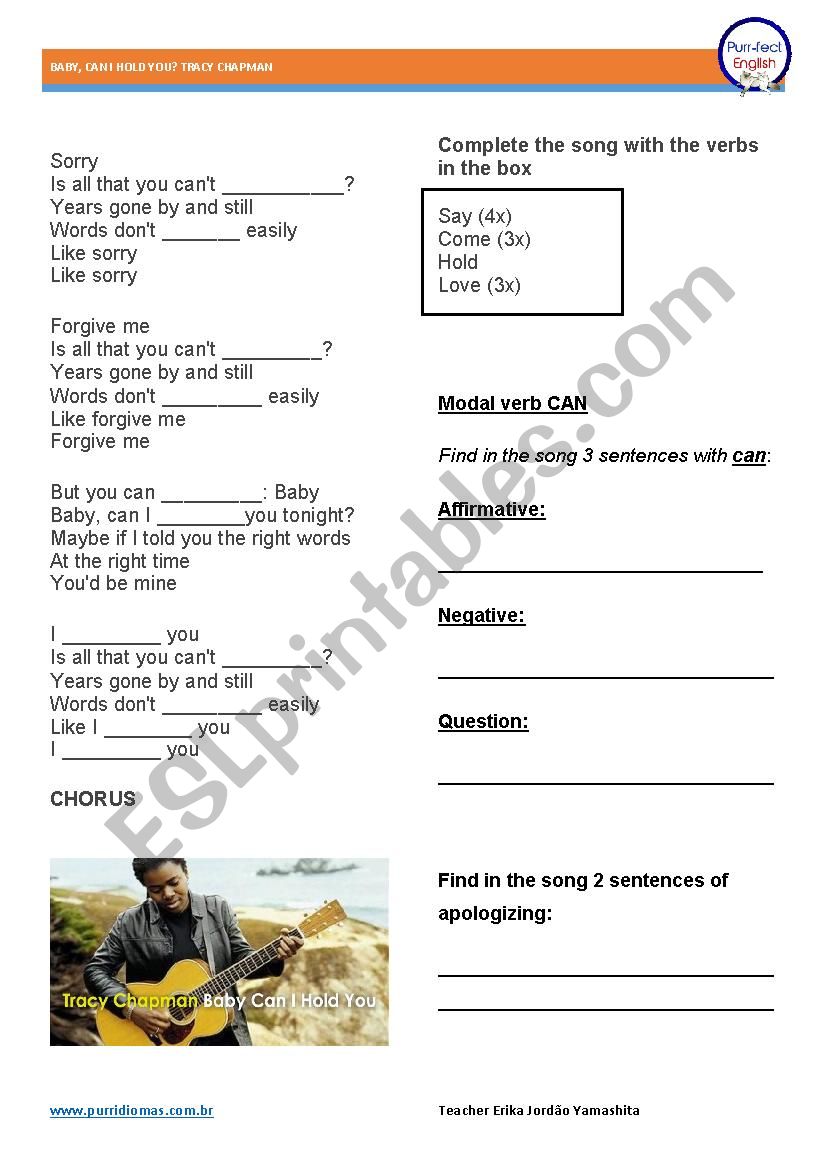 Baby can I hold you tonight worksheet
